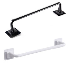 Self Adhesive Towel Rod Bar Wall Bath Towel Holder Rail Rack for Kitchen Bathroom - 24.5cm - Black