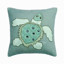 Funda de almohada decorativa azul mate de 30x30 cm con estampado de tortuga marina, fundas bordadas con estampado de criaturas marinas estilo playero
