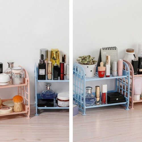 2 Tier Plastic Shelf Storage Shelving Unit, 2 Tier Storage Organizer Rack Bathroom, Stackable Kitchen Organizer Tower Shelves 2
