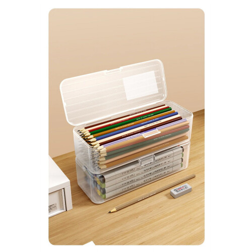 UNLLLL Extra Large Plastic Pencil Box, Stackable Translucent Organizer, Compatible with Pens, Pencils, Markers, Black 2