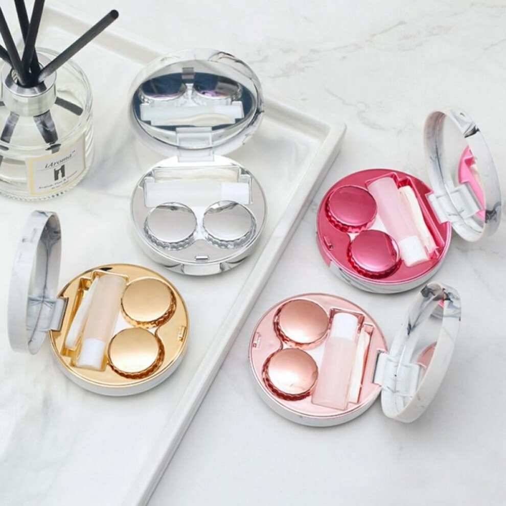 Seewan Marble Pattern Contact Lens Storage Case Round High-grade Beauty Care Box Household Office Contact Lens Storage Supplies