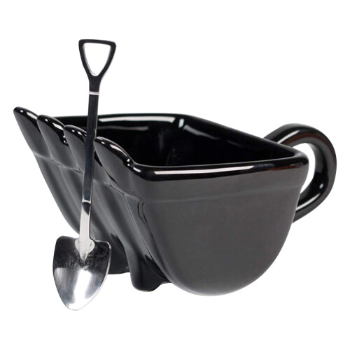 Personalized Excavator Bucket Mug, 330ml Construction Machine Cup with Digger Spoon, Whiskey Ashtray (Black)