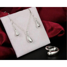 Collana con pendente a goccia in argento sterling massiccio RSAMD925 placcato RSAMD925, catena, anello, orecchini