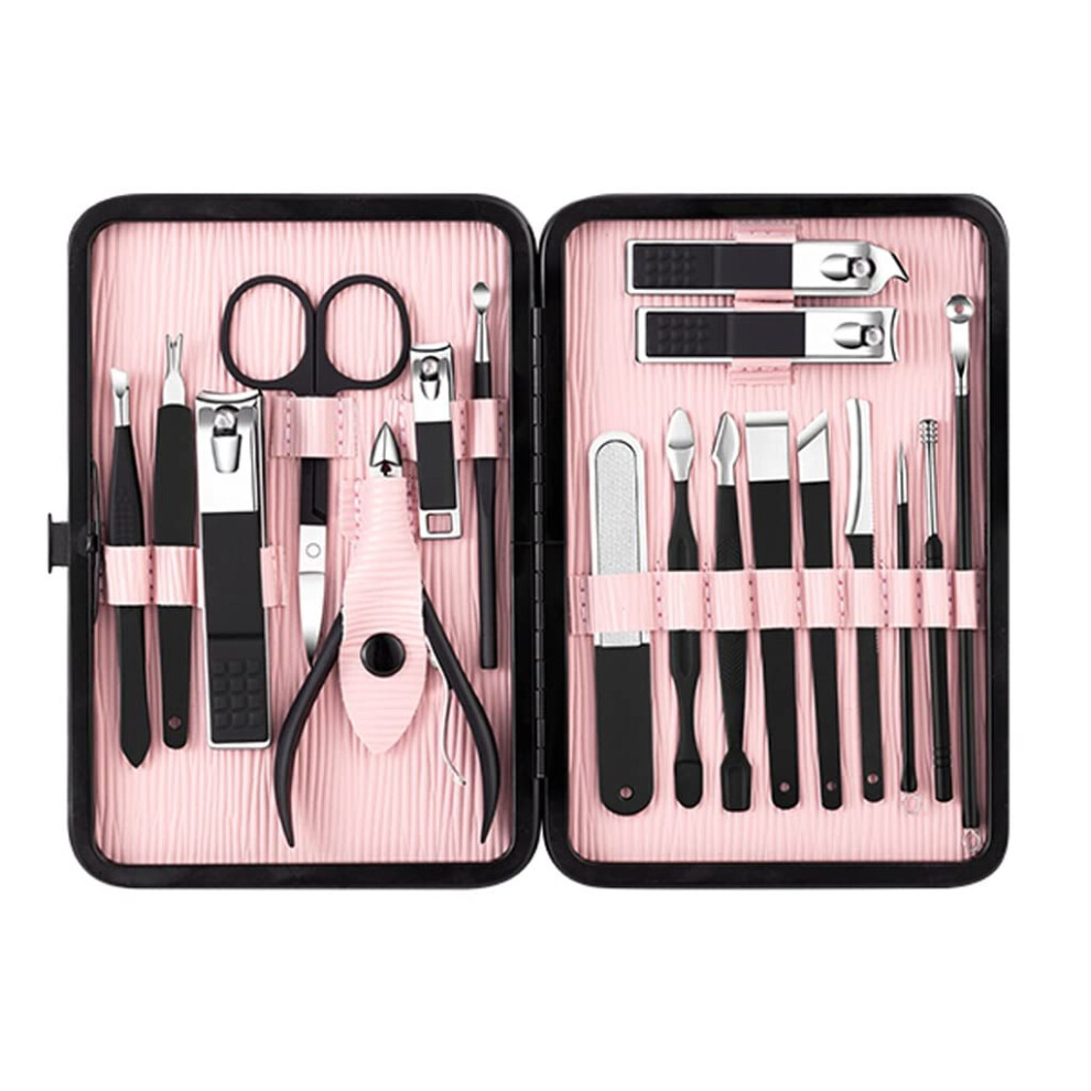 Black Manicure Set 18 Piece Stainless Steel Nail Clipper Kit For Professional Nail Care And Pedicure