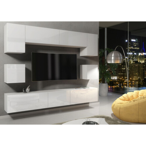 TV Unit Panorama Wall - White with Gloss Doors 1