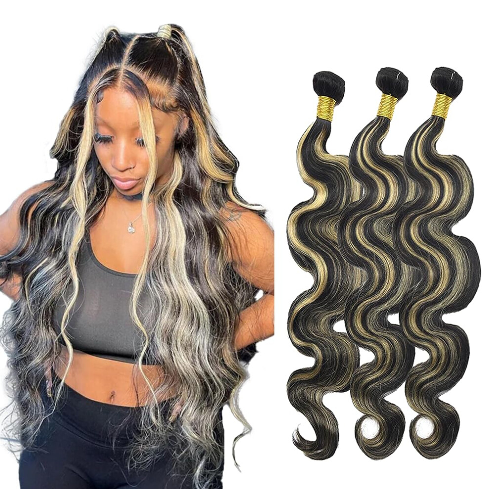 Unisex Black Brazilian Body Wave Human Hair Bundles Ombre P1b/27 Honey Blonde Double Weft Weave 18 20 22 Inch