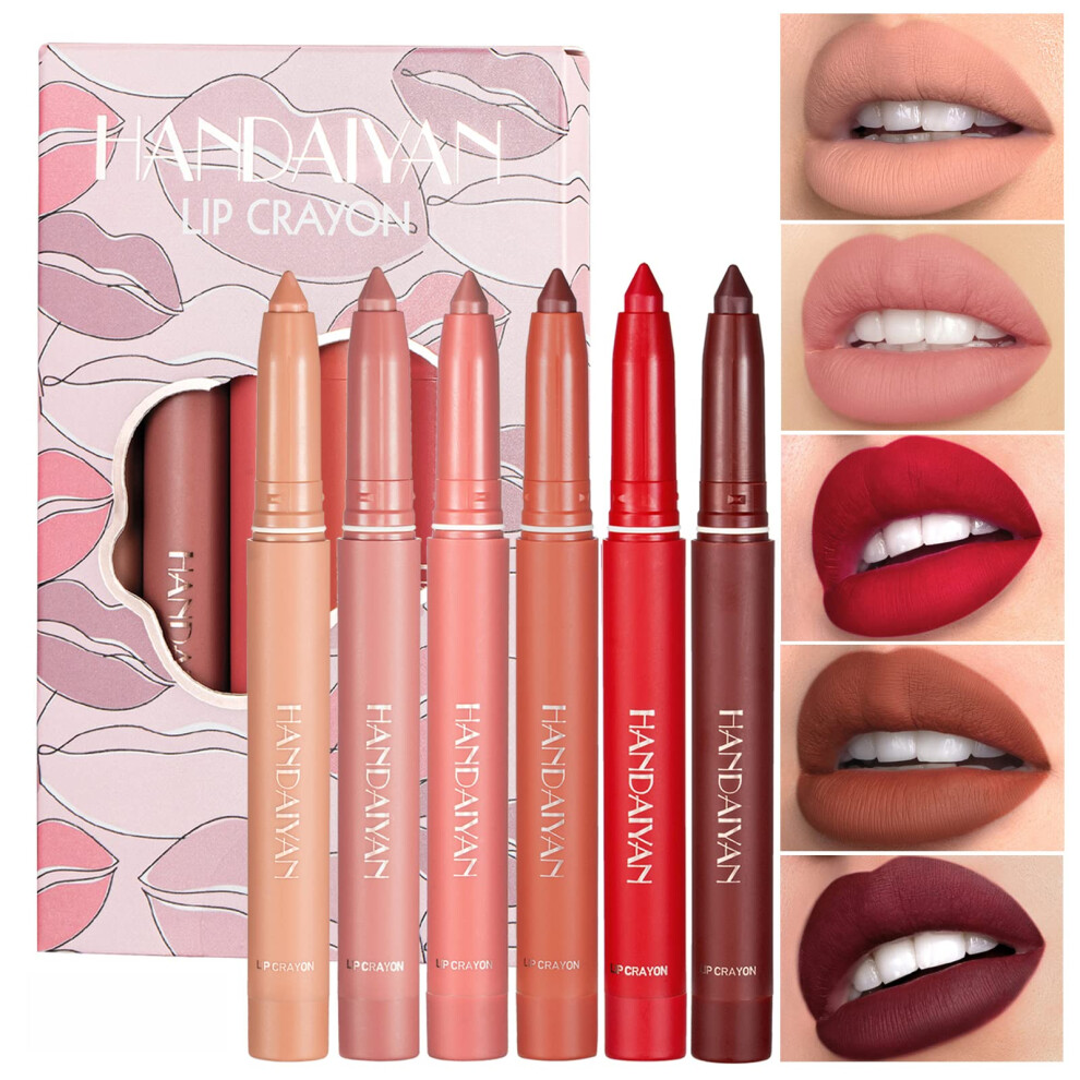 Cream Matte Lip Crayon Set With Builtin Sharpener, 12H Long Lasting Nude Hydrating Lipstick