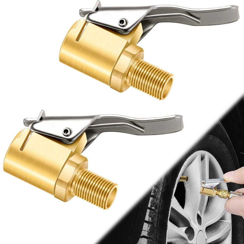 2 Pcs Brass Locking Tire Air Chuck, Tire Inflator Hose Adapter For Twist On Connection Convert To Lock On, No Air Leakage Air Compressor Pump Clip On 649226714164