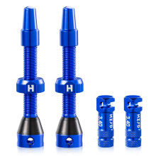 HZJD 2PCS Bike Tubeless Presta Air Valve Stem, Blue, Integrated Core Spoke Removal Tool(44 mm)