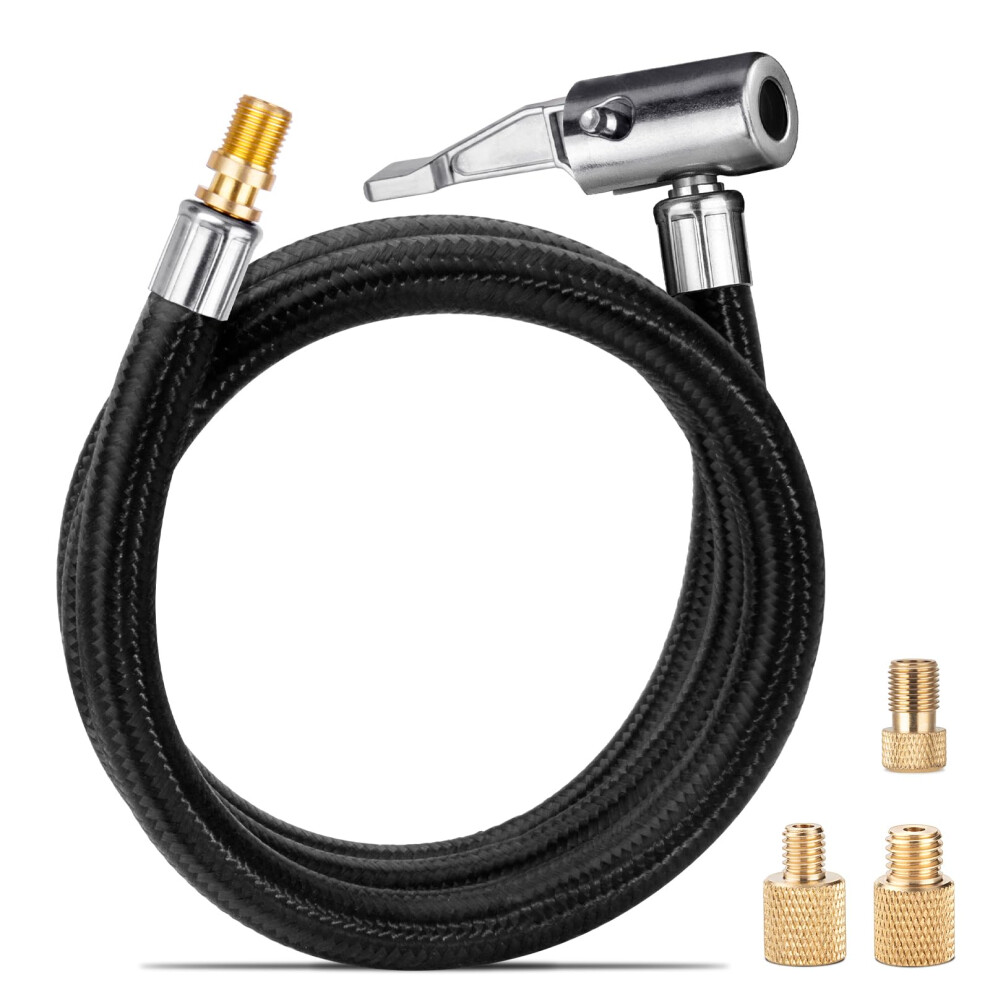 Lumiteco Upgraded Lengthened Tire Inflator Hose Adapter &Converting Nuts, Lock On Air Chuck With Hose And Tire Schrader Valve Fine Thread, For Tire 649226714133
