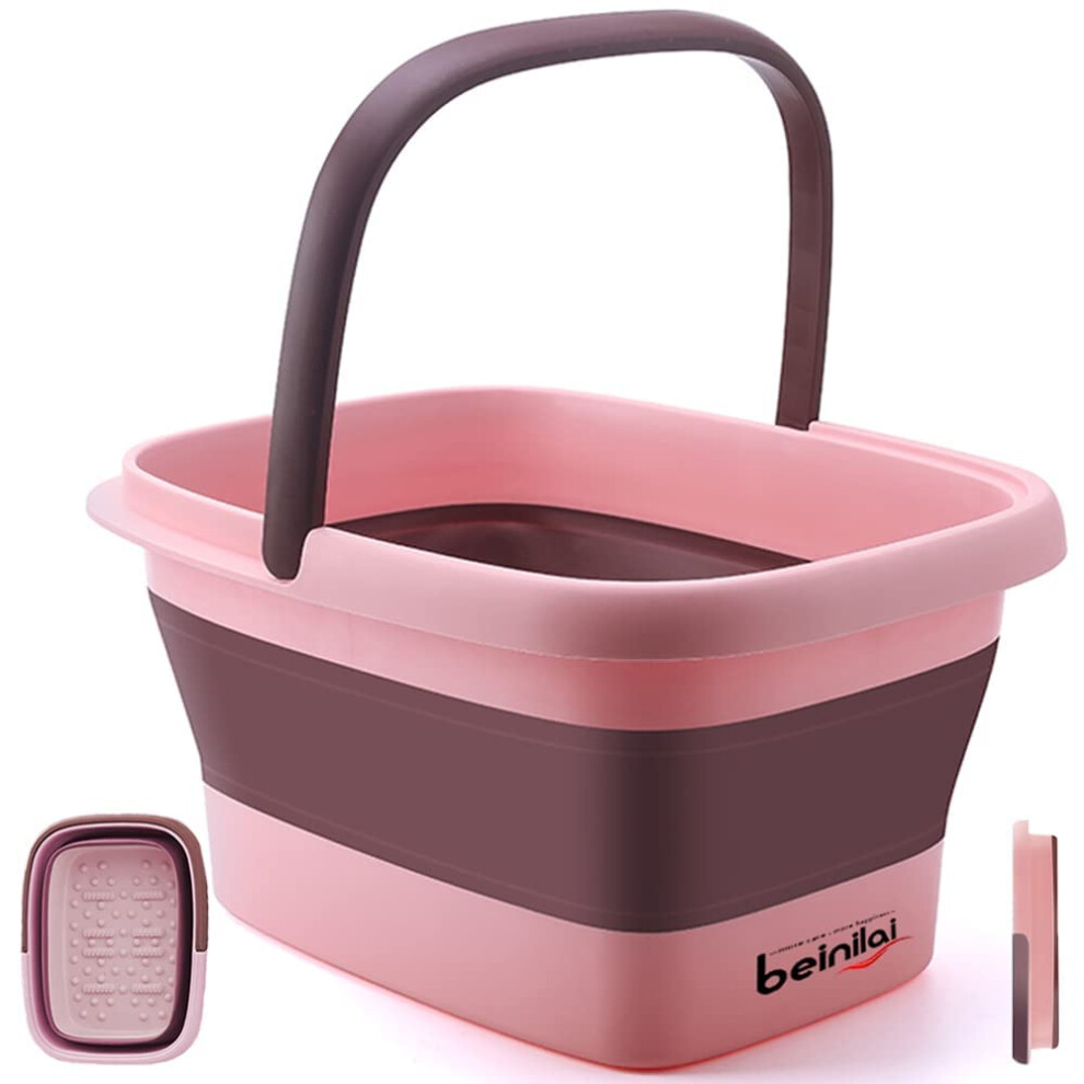 Beinilai Pink Foot Bath Collapsible Foot Soak Tub, Collapsible Foot Bath Basin,Multifunction Plastic Basin With Handles,Foot Tub For Soaking Feet