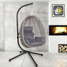 GOODS EMPORIUM Luxury Folding Hanging Rattan Egg Swing Chair Patio Garden Cocoon Relaxing Hammock with Cushions (Grey, Single)