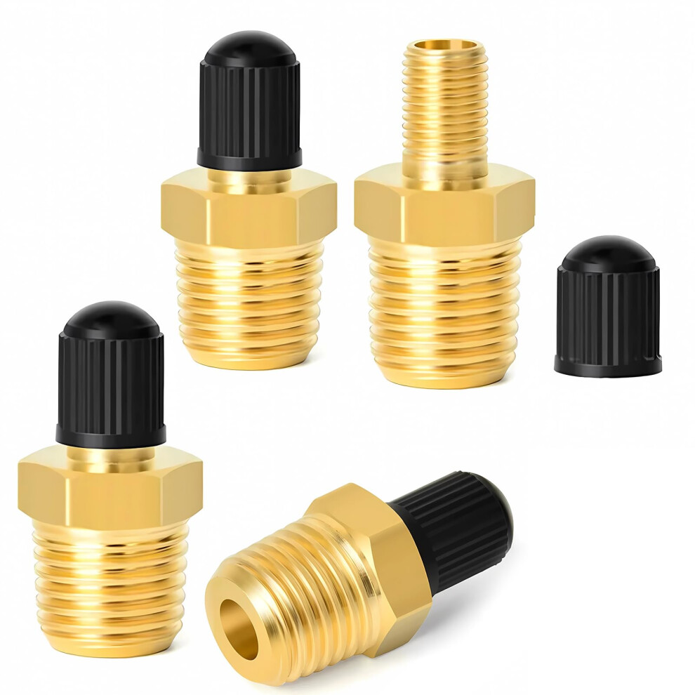 Uesdu 4 Pcs Brass Air Inflator Adapter, Schrader Valve With 1/4" Male Npt Air Compressor Tank Fill Valve Tyre Inflator Valve Connector Black 635411641179