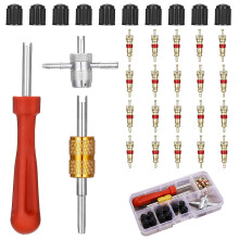 XPOOP Car Bike Tyre Valve Core Tool Set with Dual & Single Head Valve Core Remover Tire Repair Tool, 1 Pcs 4-Way Valve Tool, 10Pcs Tire Valve Caps,