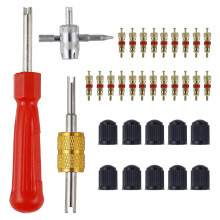 33 Pcs Car Tyre Valve Removal Tool Set | Tyre Valve Repair Kit | Dual & Single Head Valve Core Remover | 4-Way Valve Tool | 10 Pcs Tire Valve Caps |