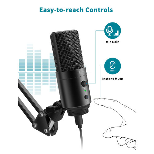 FIFINE FIFINE USB Desktop PC Microphone with Pop Filter for Computer and Mac, Studio Condenser Mic with Gain Knob Mute Button Headphone Jack for Gaming 1