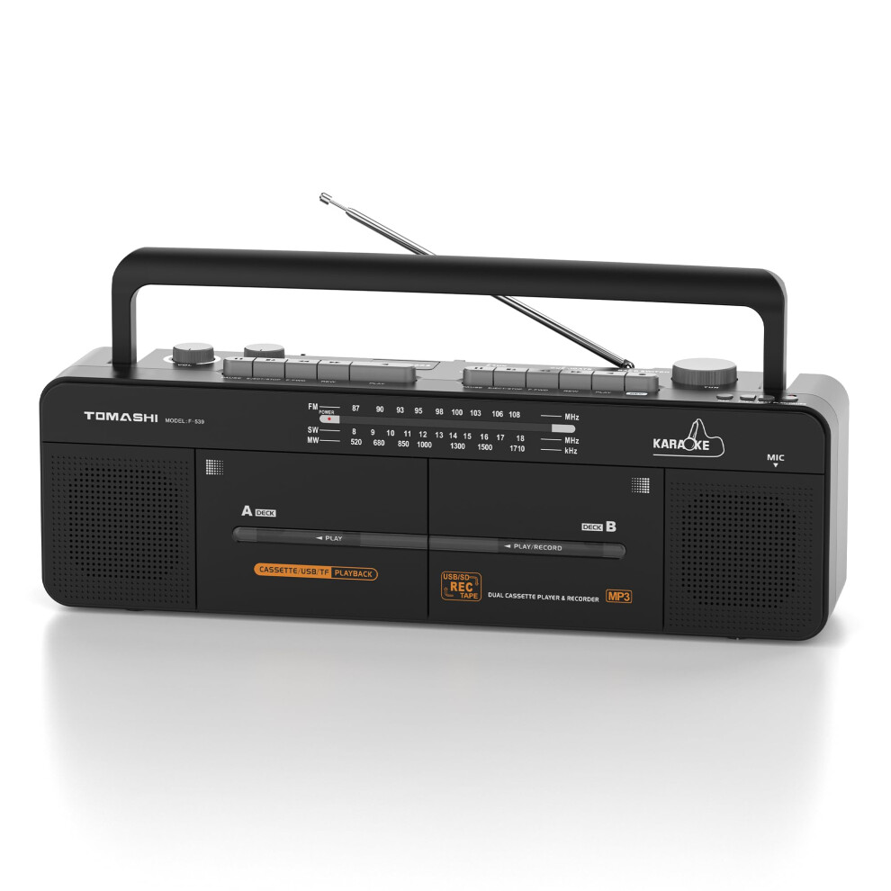 Cassette Tape Player With Stereo Sound, Dual Tape Decks, 3-Band Radio, Usb/Tf Card Playback, And Tape-To-Usb/Tf Card Recording Function 731723828472