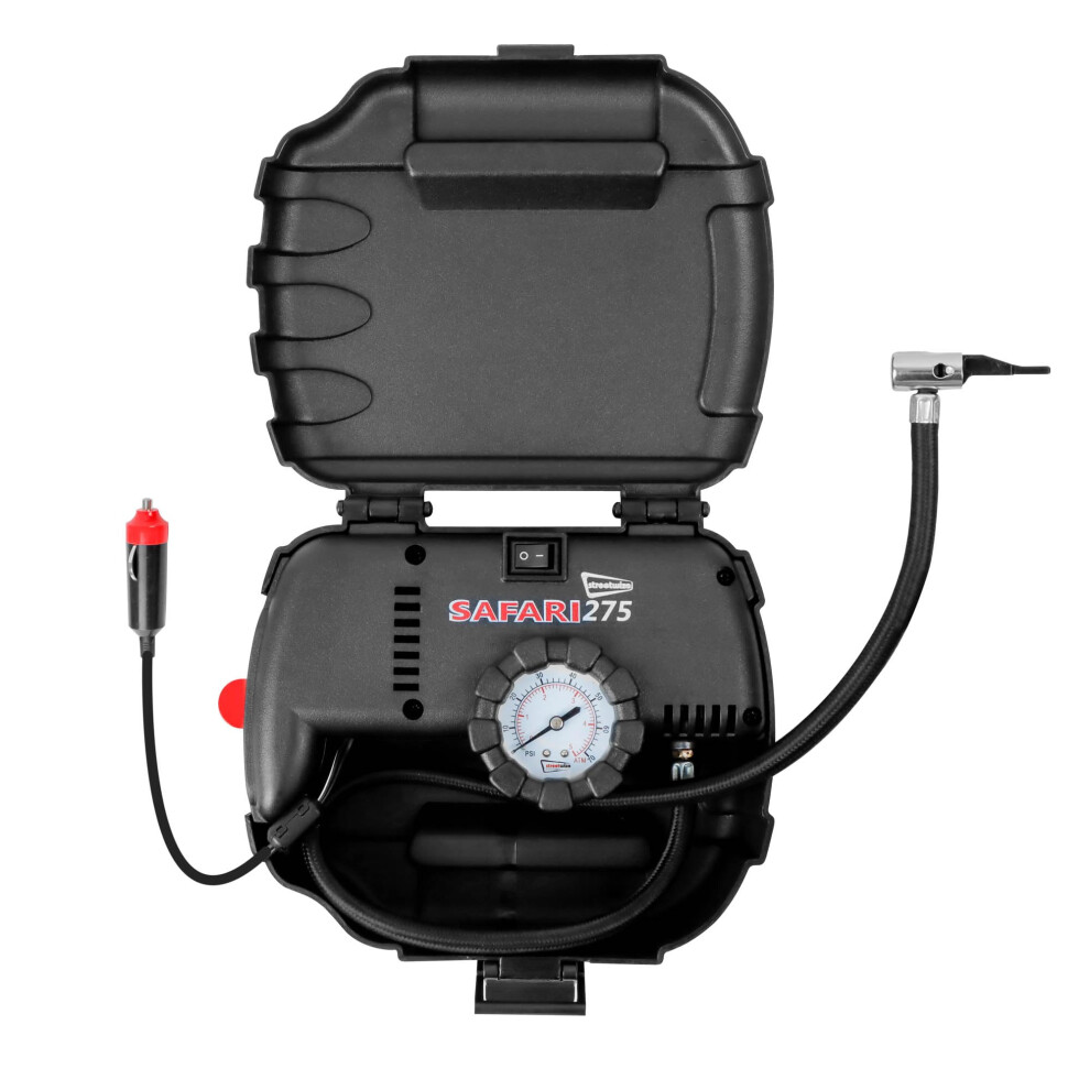 Streetwize Swac11 Safari Air Compressor ? Portable Tyre Inflator With Work/Warning Lights, Analogue Pressure Gauge, 12V Power Cable, Case 5026637625626