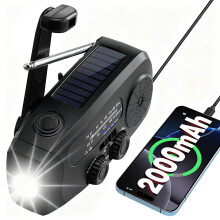 Wind Up Radio Solar, Battery, Torch, Phone Charger 2000mAh Survival Equipment, Emergency Hand Crank AM/FM Weather/Live Radio, Power Bank Rechargeable,