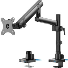 VIVO Premium Aluminum Full Motion Single Monitor Desk Mount Stand with Lift Engine Arm, Pole Extension, and USB Ports, Fits Screens up to 32 inches