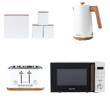 Salter Toronto Kettle, Toaster, Microwave & Canister Set ? Countertop, Tea/Coffee/Sugar & Bread Bin, 1.7L Fast Boil Kettle, 4-Slice Wide Slot Toaster,
