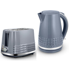 Tower Solitaire Grey 1.5L 3KW Jug Kettle & 2 Slice Toaster. Matching Modern Design Kettle & Toaster Set in Grey with Chrome Accents