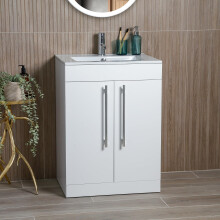 Go Bathrooms Valta 615mm Vanity Unit Fully Assembled Includes Ceramic Basin Sink Floor Standing Bathroom Storage White