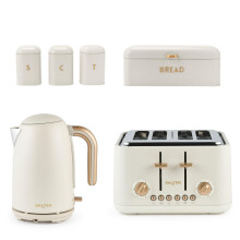 Salter Pebble Kettle, Toaster & Countertop Set ? 1.7L Fast Boil Electric Kettle, 4-Slice Toaster, Tea, Coffee & Sugar Canisters and Large Bread Bin,