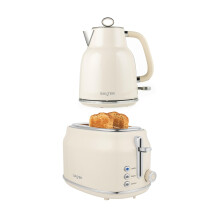 Salter Retro Cream Kettle & Toaster Set ? 1.7L 3KW Rapid Boil Cordless Kettle with Boil Dry Protection & Auto Shut-Off, 815W 2-Slice Wide Slot Toaster