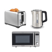 Salter Kettle, Toaster & Microwave ? 3-Piece Kitchen Countertop Set, 1.7L, 3kW Rapid Boil, 2-Slice Toaster with 7 Browning Levels, 20 Litre Digital