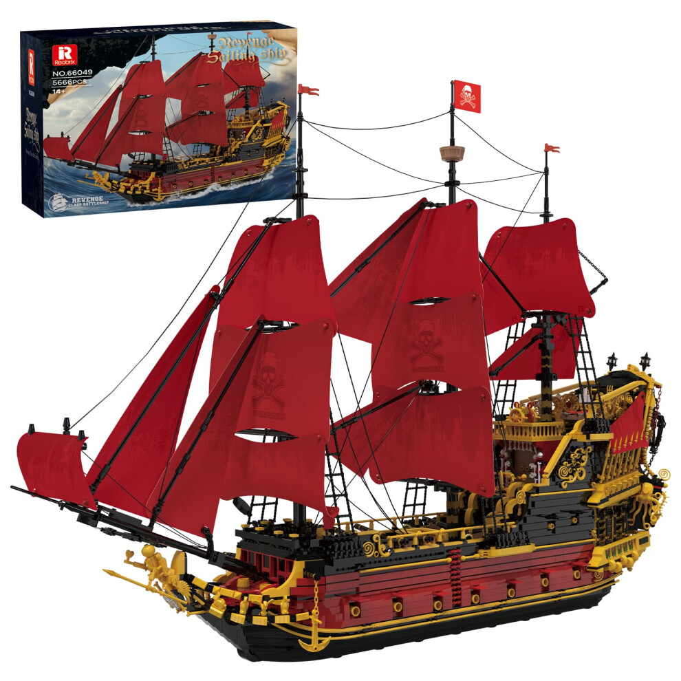 Photos - Construction Toy Reobrix Revenge Pirate Ship Building Block Set, Large Qeen Anns Historical Model Kit 66049, Collectible Sailing Ship Boat Co