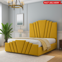 (Pink(No Mattress), 4ft Small Double(No Gaslift)) Luxury Crown Double Bed Frame Plush Velvet 54in Headboard with Mattress Storage Option