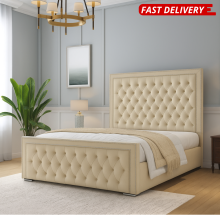 (Blackl(with Mattress), 6ft Super King(with Gaslift)) Plush Velvet Florida Bed Frame with Mattress and Ottoman Gas Lift Storage Option