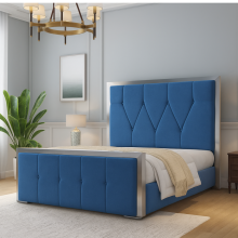 (Blue(No Mattress), 6ft Super King(No Gaslift)) Luxury Bed Frame Upholster Plush Velvet 54in Headboard with Mattress Gas Lift Storage Option