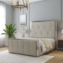 (White(No Mattress), 4ft6" Double(with Gaslift)) Luxury Bed Frame Upholster Plush Velvet 54in Headboard with Mattress Gas Lift Storage Option