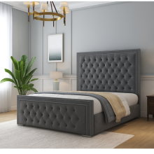 (Blue(with Mattress), 3ft Single(with Gaslift)) Plush Velvet Florida Bed Frame with Mattress and Ottoman Gas Lift Storage Option