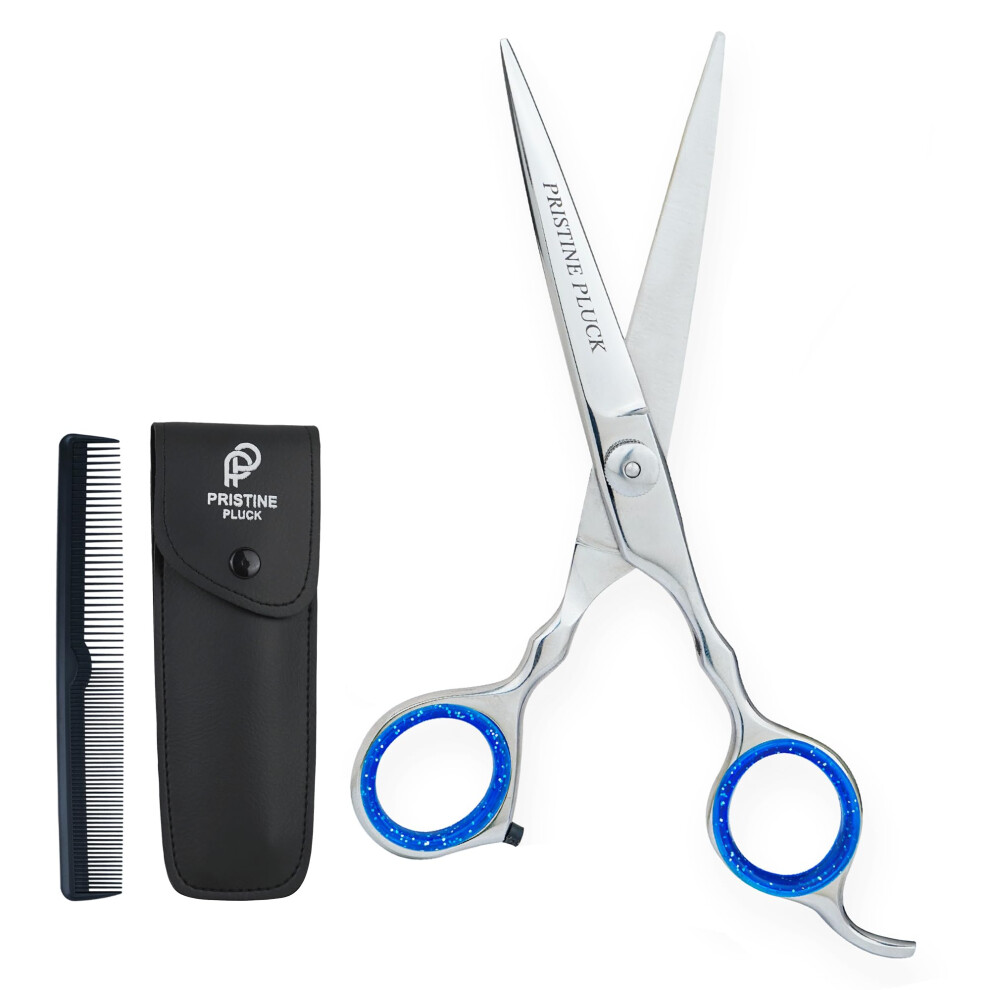 Silver/Blue Stainless Steel Hair Cutting Scissors 6.5 Inch Ultra Sharp Professional Barber Shears With Comb