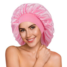 Silk Sleep Bonnet for Women Adjustable Tie Large Double Layer Satin Cap Wide Soft Band Pink