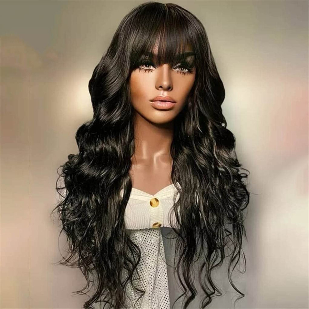 Body Wave Human Hair Wig with Bangs 24 Inch Brazilian Remy 180 Density for Women