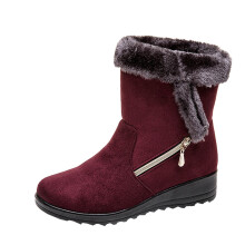 OAVQHLG3B Schneestiefel für Damen, neue warme Winter-Schneestiefel für Damen mit seitlicher Kette, Wildleder, niedriger Absatz, lässige Damenschuhe