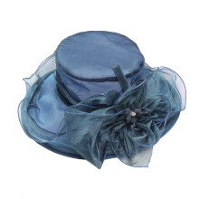 Dames organza fascinatorhoed met bloemenprint, clochehoed, derbyhoed [Blauw, 56-58 cm]
