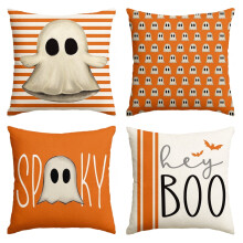 Sm: )e Copricuscini decorativi per Halloween "Hey Boo Cute Ghost Spooky", set da 4 pezzi da 20x20 pollici, a righe, arancioni