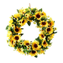 ¡Gran oferta! Corona artificial de girasoles Poaug con lazo, hecha a mano para puerta principal, fiesta de primavera y verano, festival, decoración