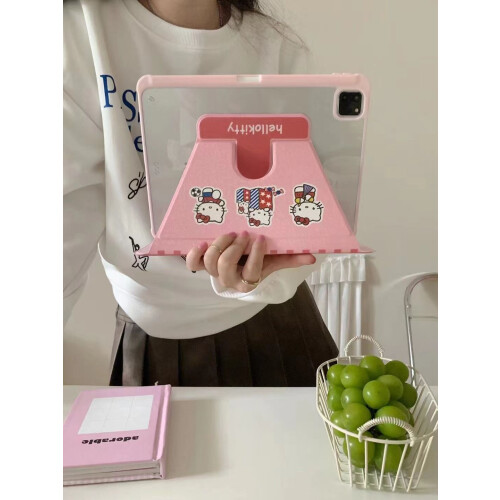 Capa protetora Hello Kitty de 10,2 polegadas compatível com Apple, compatível com iPad 9/8, tablet 2024, Air 5/6, compartimento para caneta, 2