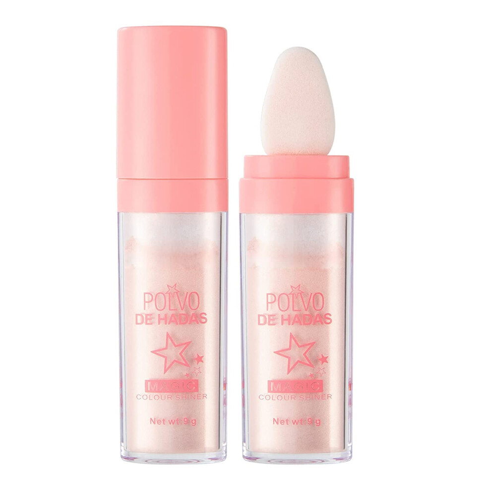 Pink Highlighter Stick With Precise Puff Applicator, Longlasting Shimmer Powder For Face And Body (#02 )