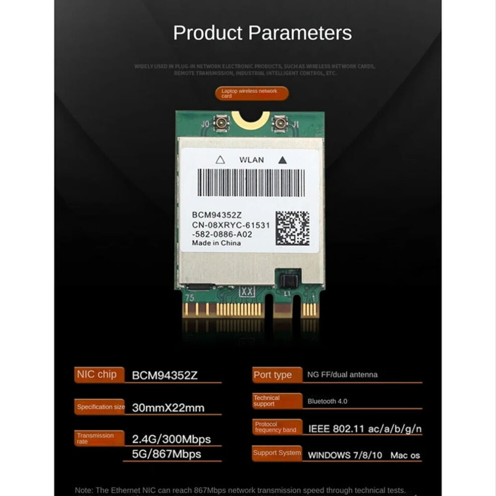 For Dual Band Bcm94352z Wifi Card 1200Mbps 4.0 Ngff 802.11Ac Wlan Adapter Dw1560 9448196923221