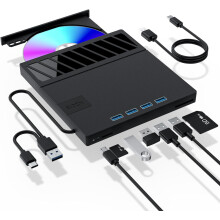 Lettore CD/DVD esterno per laptop, masterizzatore CD/DVD portatile ultra sottile 7 in 1 USB, compatibile con SD, TF e CD-ROM.
