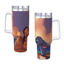 Stitch 40Oz Becher mit Henkel und Strohhalm, auslaufsicherer, isolierter Becher mit Deckel und Strohhalm aus Edelstahl, passend für Getränkehalter