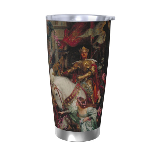 Arthur And Merlin20oz Tumbler, Κούπα ταξιδιού καφέ από ανοξείδωτο ατσάλι με μόνωση κενού, Κούπα
