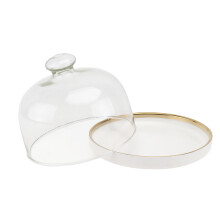 Klar glasskuppelklokke med keramisk base, Tay-håndtak, klokkeklokke, kakedisplay, borddekorasjon for dessert og ostebakverk